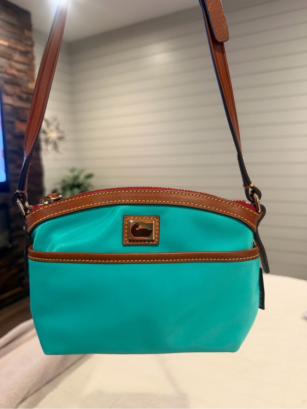 Dooney & Bourke Turquoise shoulder bag with Brown Leather Trim
